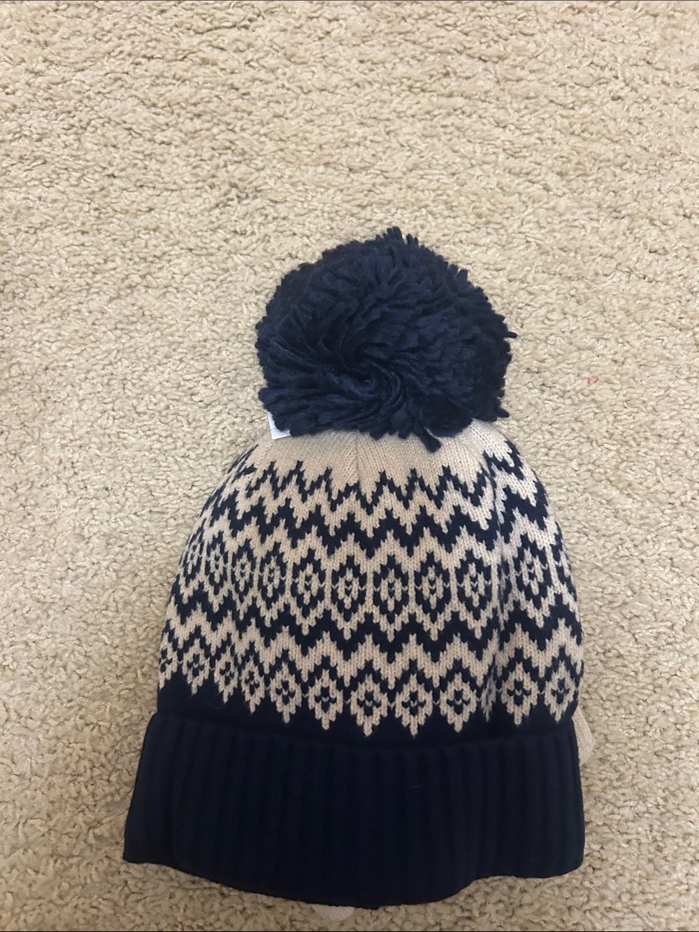 GAP Navy and White Pom-Pom Beanie with Matching Gloves - Picture 2 of 4